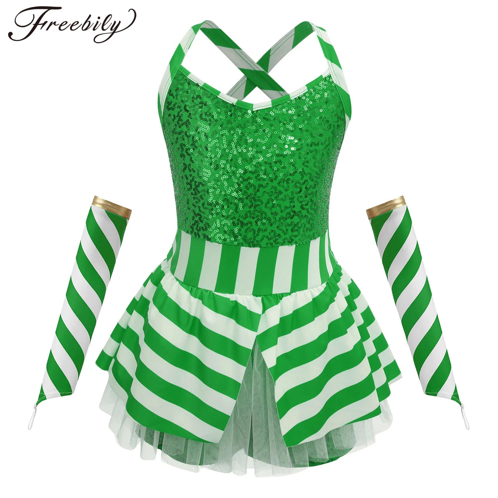 Elf Costume Christmas - Girls Christmas Candy Cane Striped Bodysuit