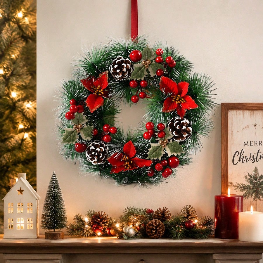 1Pc Christmas Wreath for Front - Christmas Wreath Fake recension och pris