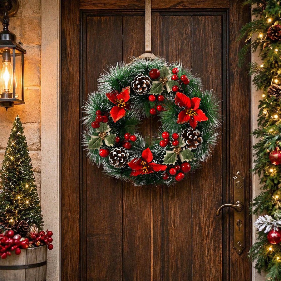 1Pc Christmas Wreath for Front - Christmas Wreath Fake recension och pris