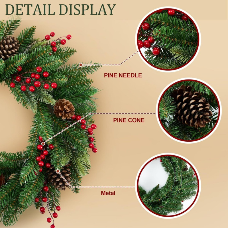 50cm Artificial Christmas Wrea - Christmas Wreath Fake recension och pris