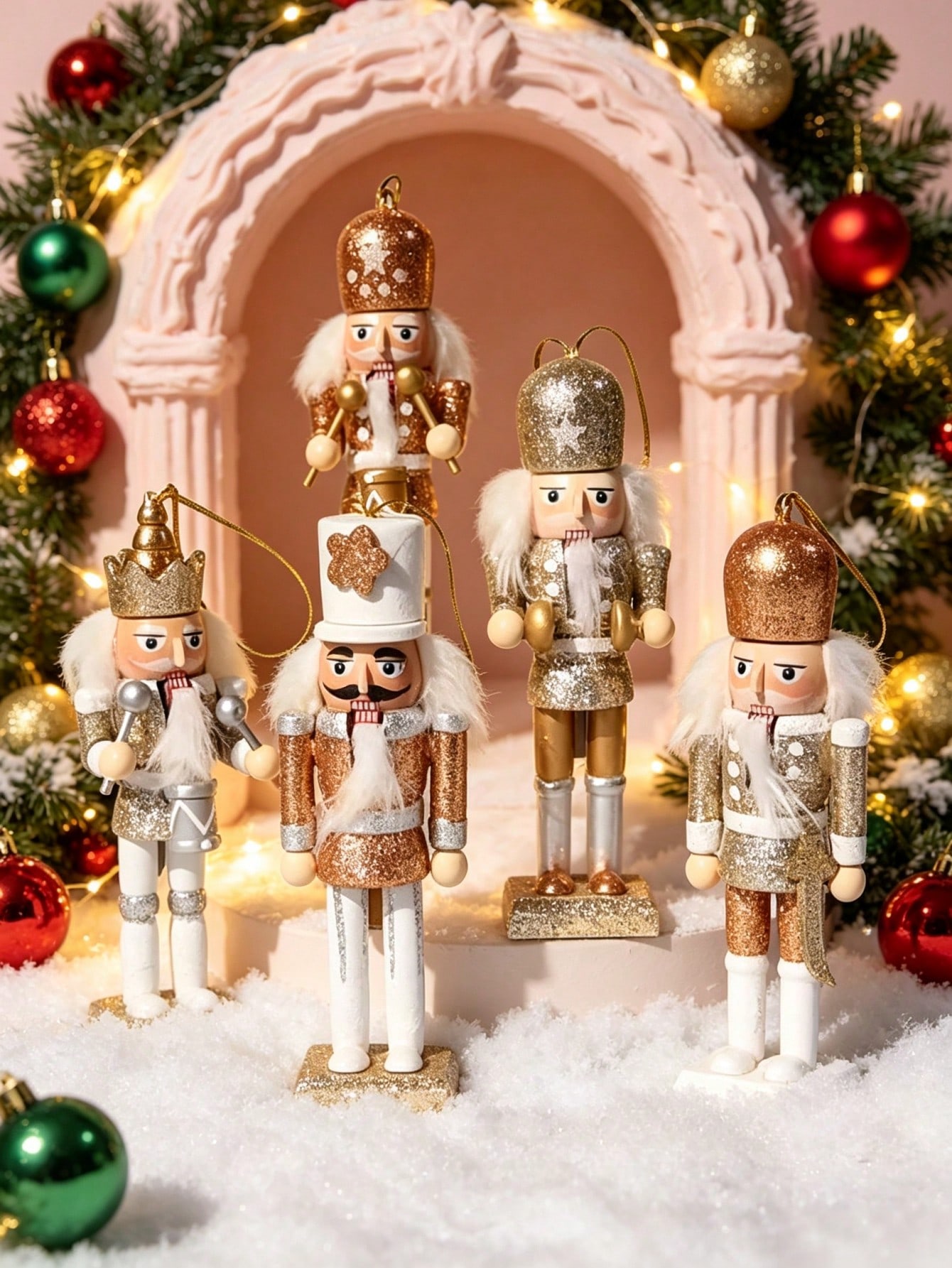 5pcs Champagne Gold Glitter Nu - Nutcracker Figurine recension och pris